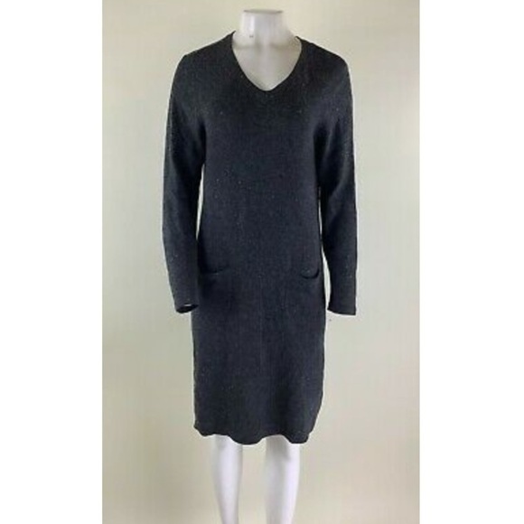 J Jill Sz M Heathered Knit Shift Dress Black Silk Cotton Long Sleeve Pullover - Picture 1 of 7